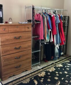 Seville Classics Closet Garment Organizer with Metal Hanging Rod Wardrobe Storage System, w/ Steel Shelves for Clothes, Shirts, Jackets, Coats, Blankets, Shoes, Steel, Expandable Rack 69 81e5gLLw4tL