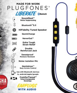Plugfones Liberate 2.0 Wireless Bluetooth in-Ear Earplug Earbuds- 29NRR Noise Reduction Headphones with Noise Isolating Mic and Controls (Blue & Yellow) Blue/Yellow 17 81e79DqMoZL