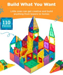 Alternative view of Best Choice Products 110-Piece Kids Colorful Magnetic Tiles Set 3D Construction Magnet Building Blocks Educational STEM Toy with Carrying Case - Multicolor