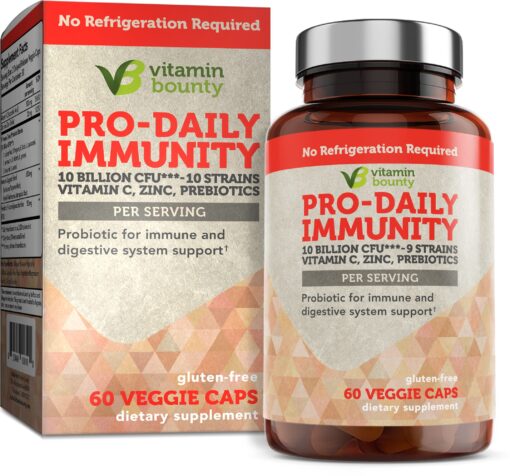 Vitamin Bounty Pro-Daily Immunity Probiotic - 10 Billion CFU Blend, Zinc & Vitamin C for Digestive Health, Immune Support Prebioitcs and Probiotics for Women and Men - 60 Capsules 1