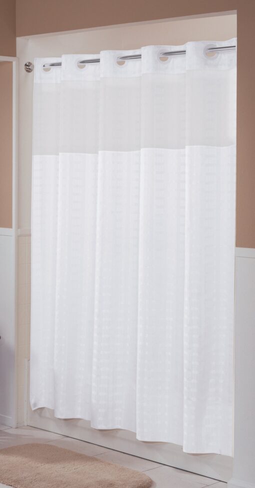 Hookless RBH43MY042 Litchfield Polyester with PEVA Liner and Flex-On Rings Shower Curtain, Bright White, 71 x 74