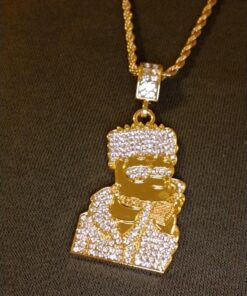 putouzip Bart Chain Necklace 18K Gold Plated Fully Iced Out Stainless Steel Pendant For Men Boys Gift 34 81eVdqn19IL