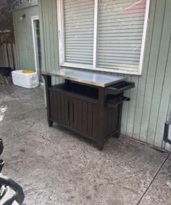 Keter Unity XL Outdoor Kitchen Island Rolling Cart Bar Table & Storage Cabinet, Grill Station with Utensil Hooks for Grilling Accessories, Brown Table and Cabinet 47 81eXXK phqL