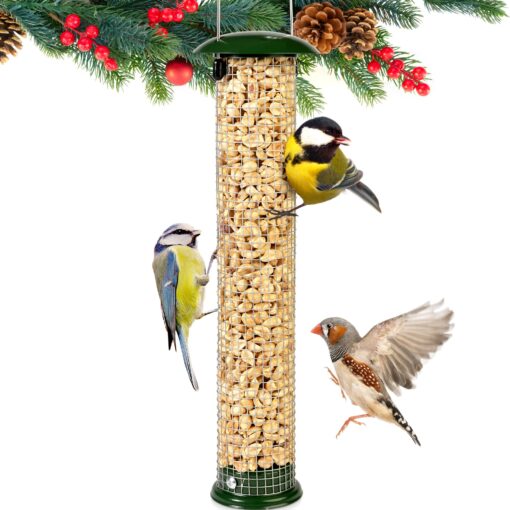 Premium Steel Sunflower Seed Feeder and Peanut Feeder, 15" Tall, Wild Bird Feeder for Woodpeckers, Titmice, Nuthatches, Chickadees, Jays and More, Gifts for Mom, for Women 15 inch