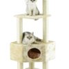 Go Pet Club 51" FULL Sisal Covered Scratching Posts Corner Cat Tree Kitty Tower Kitten Condo House Furniture with Hanging Toy for Indoor Cats, Beige