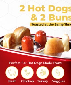 Alternative view of Nostalgia 2 Slot Hot Dog and Bun Toaster with Mini Tongs, Retro Toaster, Cooker that Works Chicken, Turkey, Veggie Links, Sausages Brats, Metallic Red Hot Dog Toaster Red