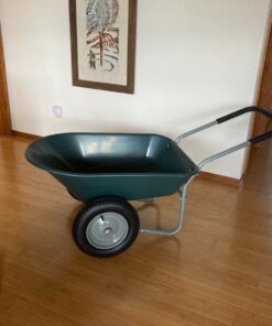 Best Choice Products Dual-Wheel Home Utility Yard Wheelbarrow Garden Cart w/Built-in Stand for Lawn, Gardening, Grass, Soil, Bricks, and Construction, Green 55 81ebz0so 9L
