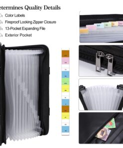 ENGPOW Expanding File Folder with Portable-Handle Document Organizer Briefcase Business Filing Bag A4 and Letter Size 13 Pockets Labels Zipper Closure Fireproof Non-Itchy Silicone Coated 15 81ecrDsmAXL
