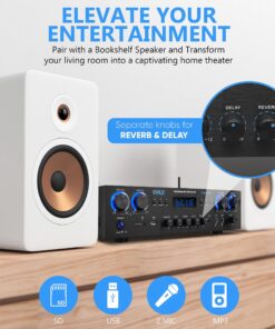 Pyle Bluetooth Home Audio Theater Amplifier Stereo Receiver 4 Channel 800 Watt Sound System w/MP3, USB, SD, AUX, RCA, FM,MIC, Headphone, Reverb Delay, LED Vol, for Home/Studio/Theater Speakers 15 81edFNdaFqL