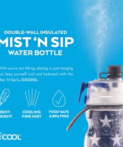 O2COOL Mist 'N Sip Misting Water Bottle 2-in-1 Mist And Sip Function With No Leak Pull Top Spout Sports Water Bottle Reusable Water Bottle - 20 oz (Patriot) American Flag 13 81efEC5OncL