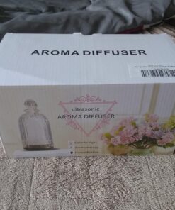 DOUDING Aroma Glass Diffuser for Essential Oil, Cool Mist Glass Humidifier with 7 LED Color Changing Light, Auto-Off Safety for Home Office Spa, 120ml(Black Base) Black Base 62 81egCrlyXHL