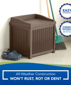 Alternative view of Suncast 22-Gallon Small Deck Box - Lightweight Resin Indoor/Outdoor Storage Container and Seat for Patio Cushions, Gardening Tools and Toys - Store Items on Patio, Garage, Yard - Mocha Wicker Mocha Wicher