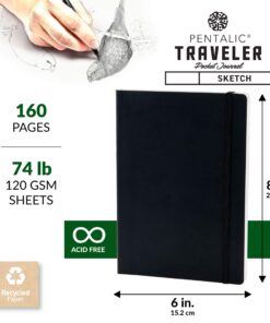 Pentalic Traveler Midnight Sketch Black Paper Journal, 160 Pages, Black (6" x 8") 6-inch x 8-inch, Black 24 81emL9ETZL