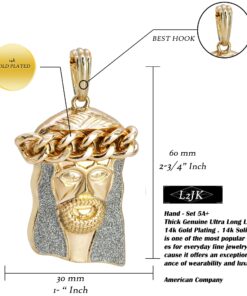 L & L Nation 14K Gold Plated Men's Iced Out Crown Jesus Pendant Necklace with CZ Simulated Diamonds and 30" Cuban Chain jesus piece - Religious Jewelry Hip hop Jewelry for Men and Women 12 81emTP8zaWL