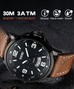 cofuo Mens Fashion Dress Analog Quartz Watch with Brown Leather Band Unique Big Face Number Retro Casual Wrist Watches Classic Business Waterproof Wristwatch Calendar Date Week - Black Brown 24 81enRSQRlCL