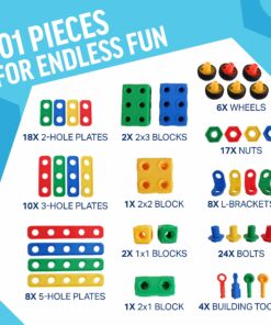 Brickyard Building Blocks STEM Toys - Educational Building Toys for Kids Ages 4-8 with 101 Pieces, Tools, Design Guide and Toy Storage Box, Gift for Boys & Girls 101 Piece 19 81eoStKEyUL