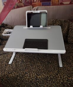 Laptop Bed Tray Desk, SAIJI Adjustable Stand for Bed, Foldable Table with Storage Drawer Eating, Working, Writing, Gaming, Drawing (Gray, X-Large) Gray 23.6 x 17.7 In 34 81eon9Y8vEL