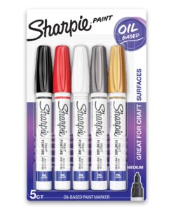 SHARPIE Oil-Based Paint Markers, Medium Point, Assorted & Metallic Colors, 5 Count - Great for Rock Painting