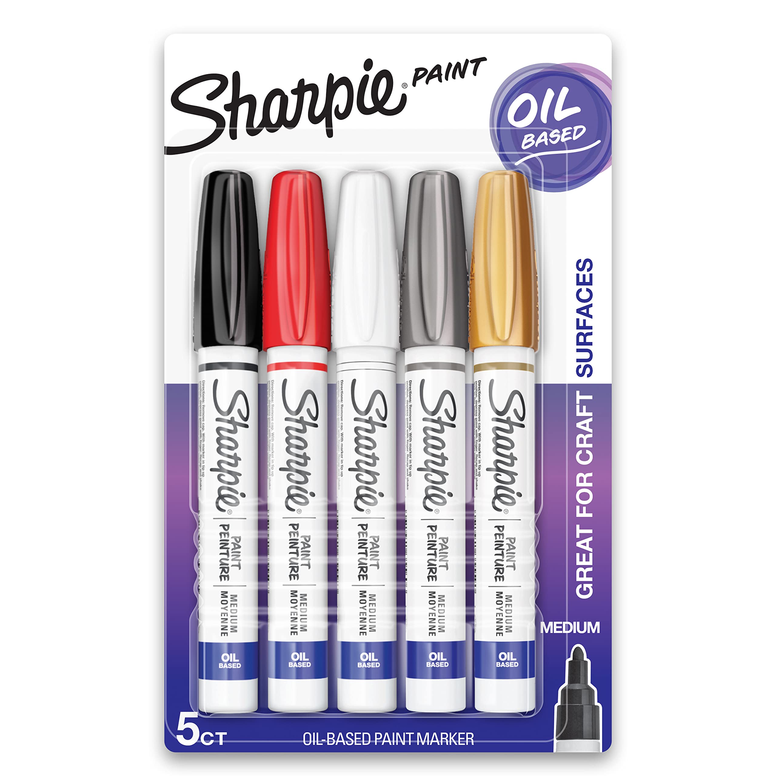 SHARPIE Oil-Based Paint Markers, Medium Point, Assorted & Metallic Colors, 5 Count - Great for Rock Painting 1 SHARPIE Oil-Based Paint Markers, Medium Point, Assorted & Metallic Colors, 5 Count - Great for Rock Painting