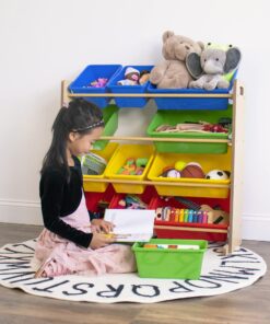 Alternative view of Humble Crew, Natural/Primary Kids' Toy Storage Organizer with 12 Plastic Bins, 34*35*15.5inch