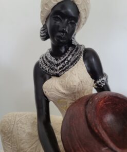 Deco 79 Polystone Woman Sitting African Sculpture with Red Water Pot, 6" x 6" x 10", Cream 6" x 6" x 10" 34 81et7ndTjxL
