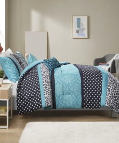 Mi Zone Comforter Set Fun Bedroom Décor - Modern All Season Polka Dot Print, Vibrant Color Cozy Bedding Layer, Matching Sham, Decorative Pillow, Full/Queen, Leopard Teal 4 Piece 32 81evTaYnTLL
