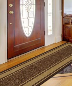 Machine Washable Bordered Design Non-Slip Rubberback 2x7 Traditional Runner Rug for Hallway, Kitchen, Bedroom, Living Room, 1'10" x 7', Brown Border Dark Brown Runner - 1'10" x 7' 37 81evjEbSWEL