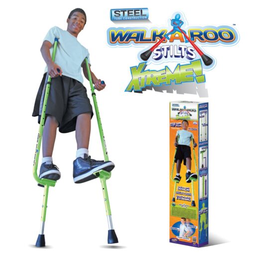 Geospace Original Walkaroo Xtreme Steel Balance Stilts with Height Adjustable Vert Lifters For Outdoor/Indoor Active Play & Exercise; For Adults & Kids up to 250 lbs (Green) green