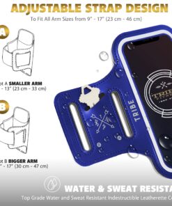 TRIBE Water Resistant Cell Phone Armband Case Running Holder for iPhone Pro Max Plus Mini SE (13/12/11/X/XS/XR/8/7/6/5) Galaxy S Ultra Plus Edge Note (21/20/10/9/8/7/6/5) Adjustable Strap & Key Pocket Dark Blue 18 81f2Y7K6uDL