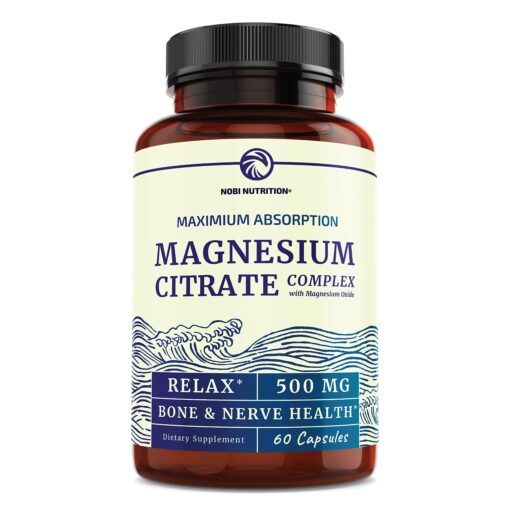 Magnesium Citrate Complex | 500 MG High Absorption Formula Calm, Relaxation & Digestion Support Supplement with Elemental Oxide Gluten-Free, Soy-Free 60 Capsules (2-Month Supply) Citrate 60ct