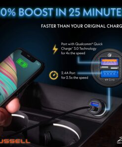 Alternative view of Hussell Car Charger Adapter - 3.0 Portable USB w/Fast Charge Technology & Dual Ports - Compatible w/Apple iPhone, Android, Tablet or Other USB Device - White Elephant, Stocking Stuffers