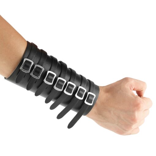 HZMAN Leather Gauntlet Wristband Medieval Bracers Wrist Band Wide Bracer Arm Armor Cuff, 1 Pcs (Black)