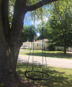 SUPER DEAL 40'' Spider Web Tree Swing Round Net Swing Platform Rope Swing Set for Kids Adult, 71" Detachable Nylon Rope with Swivel for Outdoor Backyard, Max 660 Lbs Extra Safe Steel Frame, Black 40 inch 44 81fC8r4976L