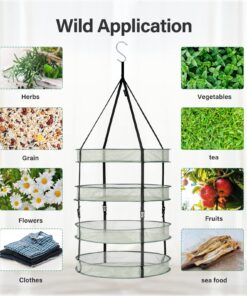 iPower GLDRYRD2L4 4Layer Green Mesh Hanging Herb Drying Rack Heavy Duty Ring for Hydroponic Plant, Free Storage Bag and Hook Included, 2Ft 4-Layer 14 81fEFKUDHCL