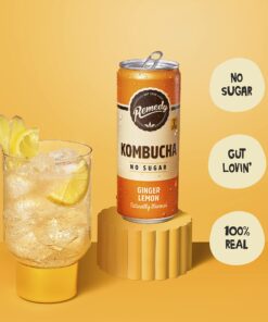 Alternative view of Remedy Kombucha Tea Organic Drink - Sugar Free, Keto, Vegan, Non-GMO, Gluten Free & Low Calorie - Sparkling Live Beverage w/ Gut Health & Probiotic Like Benefits - Ginger Lemon - 8.5 Fl Oz Can, 24-Pack 8.5 Fl Oz (Pack of 24)