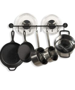 Wallniture 24" Gourmet Kitchen Rail for with 10 S Hooks for Hanging Utensils, Pot Pan Lid Rack Storage Organizer Set, Steel, Black 21 81fGqbe32bL