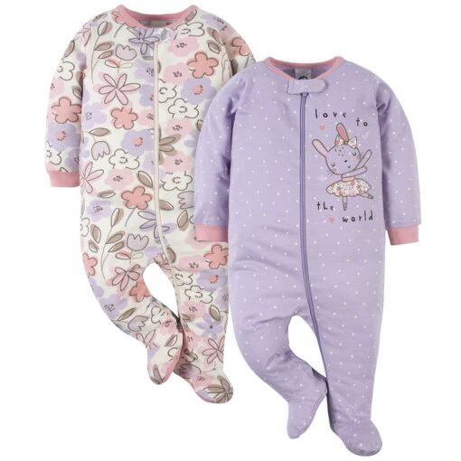 Gerber Baby Girls' 2-Pack Sleep 'N Play Preemie Bunny Ballerina Purple