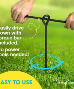 15" Ground Anchors - Trampoline Anchors High Wind Heavy Duty 3" Wide Helix Mobile Home Anchors - Includes Metal Torque Bar, 25 Feet Long Rope and Carrying Sack - 8 Pack 8 Pack w/ Bar & Rope 15 81fJi3IslPL