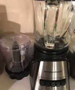 Hamilton Beach Power Elite Blender for Shakes and Smoothies with 3-Cup Vegetable Chopper Mini Food Processor, 40oz Glass Jar, 12 Functions for Puree, Ice Crush, Black and Stainless Steel (58149) 54 81fJmUQAOL