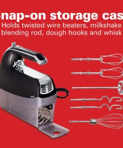 Hamilton Beach Electric Hand Mixer with Snap-On Case, Twisted Wire Beaters, Milkshake Rod, Dough Hook, Whisk, 6-Speed, Black 25 81fJmmbNsQL