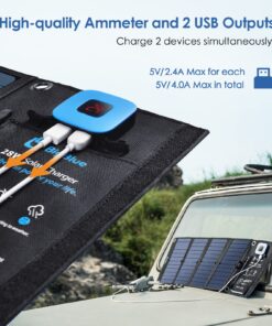 Solar Panels Charger with Digital Ammeter, BigBlue 28W SunPower Camping Solar Panel, Dual USB(5V/4A Overall), IPX4 Waterproof, Compatible with iPhone 13/11/Xs/X/8/7, iPad, Samsung Galaxy, Google Pixel Blue 42 81fN7K9rcKL