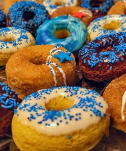 Large Non-Stick 100% LFGB Grade Silicone Donut Pan, Makes 9 Full Size Donuts, Oven, Dishwasher and Freezer Safe Donut Mold by Unicorn Glitter LLC Navy 44 81fNDdnCgL