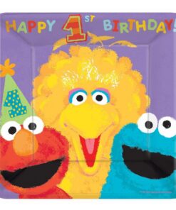 Amscan Mens Sesame Street 1st Square Banquet Dinner Plates Black Medium