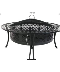 Sunnydaze 40-Inch Round Steel Fire Pit Table with Durable Spark Screen and Poker - Portable Design - Black - Diamond Weave 17 81fSGzY1kIL