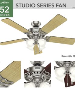 Alternative view of Hunter Fan Company Studio Series Indoor Ceiling Fan with LED Lights and Pull Chain Control Brushed Nickel