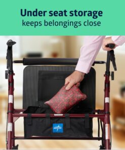 Medline Heavy Duty Rollator Walker with Seat, Bariatric Rolling Walker Supports up to 500 lbs, Large 8-inch Wheels, Burgundy 25 81fVVLwaA9L