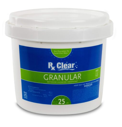 Rx Clear Stabilized Granular Chlorine | One 25-Pound Bucket | Use As Bactericide, Algaecide, and Disinfectant in Swimming Pools and Spas | Fast Dissolving and UV Protected 25 Lbs