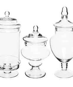 MyGift Set of 3 Deluxe Glass Apothecary Jars, Decorative Bathroom Storage Home Decor and Kitchen Centerpieces 18 81fdeZmBs3L
