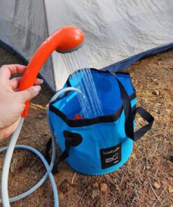 Ivation Portable Outdoor Shower, Battery Powered - Compact Handheld Rechargeable Camping Showerhead - Pumps Water from Bucket Into Steady, Gentle Shower Stream 36 81ff0dK7kuL