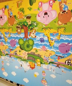 Baby Care Play Mat (Large, Playful - Pinko & Friend) 82'' x 55'' Original One-Piece Reversible Rollable Waterproof Play Mat for Infants, Babies, Toddler, and Kids Large 57 81ff5DYKvGL